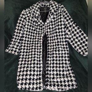 Faux Fur Black and White Houndstooth Coat